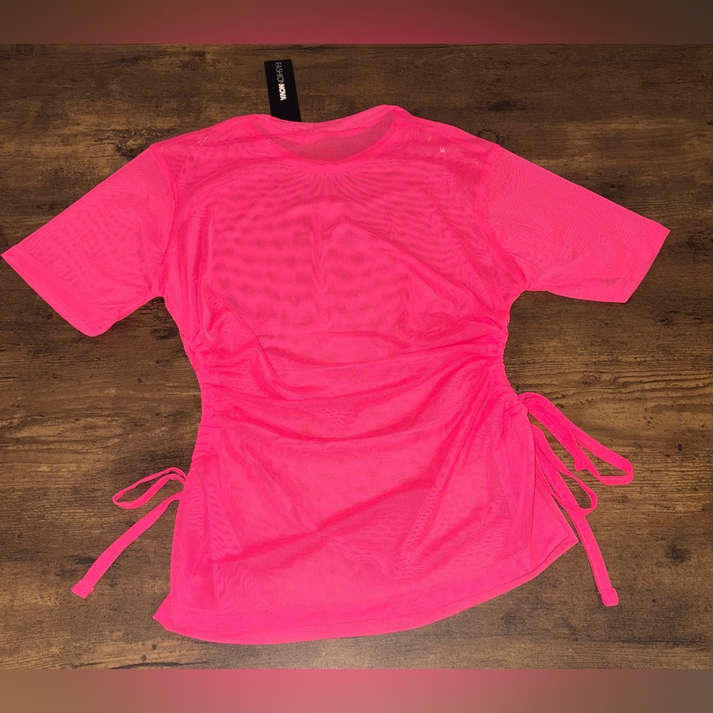 Fashion Nova HOT Pink Shirt Sleeve Mesh Top - Picture 3 of 8